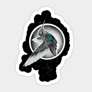 Flying humming bird with blue heart Sticker